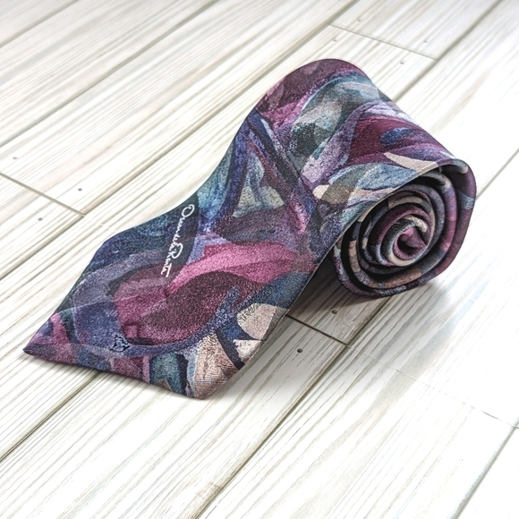 Oscar de la Renta Other - Oscar de la Renta Studio Vintage Metallic Abstract Wide Necktie in Jewel Tones